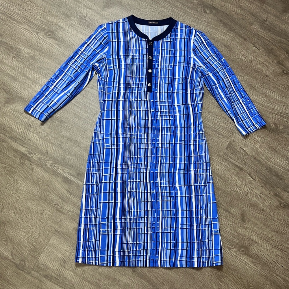 J. McLaughlin Biscayne Shift Dress 3/4‎ Sleeve Nautical Blue